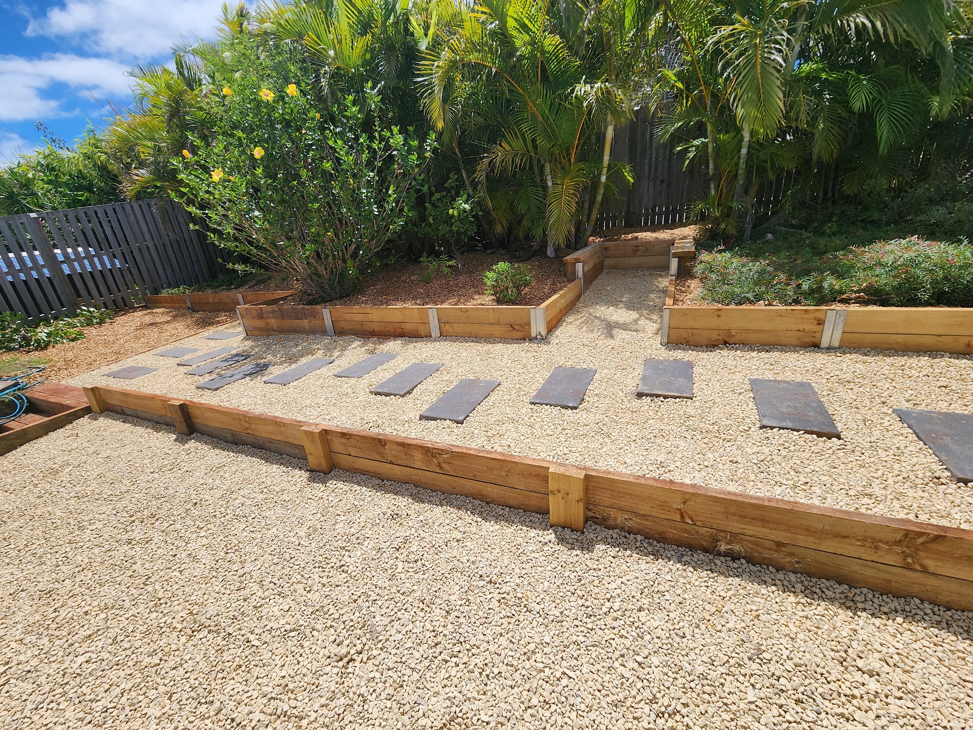 Mulched garden bed with feature planting